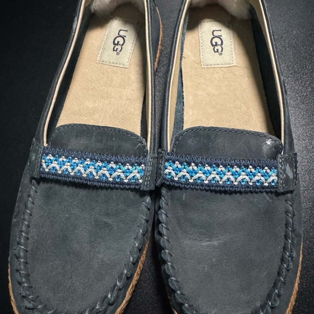 Adorable UGG Women's Embroidered Steel Blue Loafers